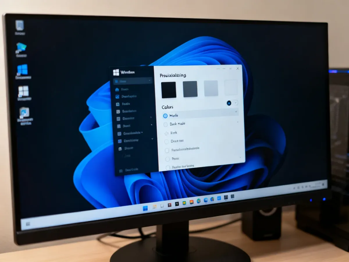 Ustawienia systemu Windows z wybraną opcją trybu ciemnego