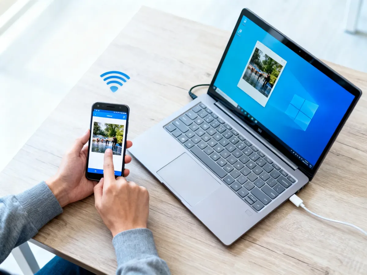 Bezprzewodowe przesyłanie zdjęcia z telefonu z Androidem na komputer z Windowsem