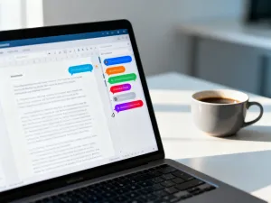 Laptop z otwartym interfejsem wideokonferencyjnym na biurku, przygotowany do rozpoczęcia spotkania w Microsoft Teams.