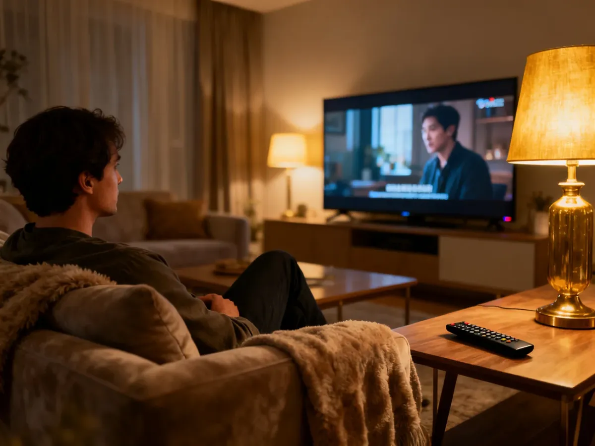 Osoba oglądająca film bez reklam na telewizorze Smart TV
