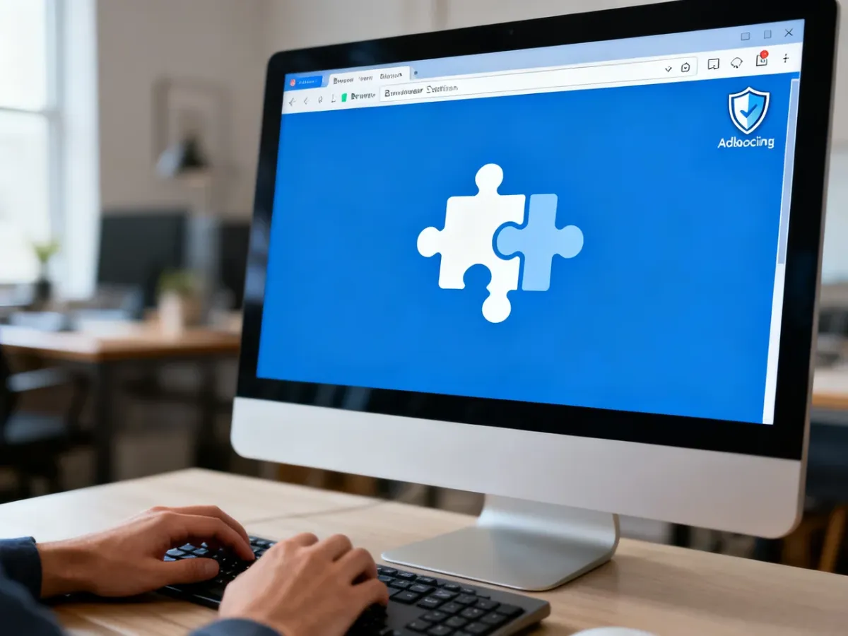Przeglądarka Chrome z ikoną rozszerzenia blokującego reklamy