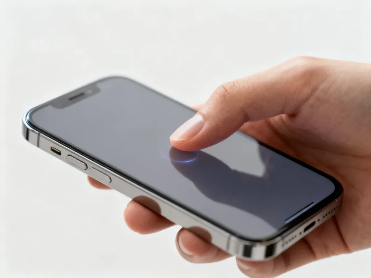 Dłoń korzystająca z iPhone’a i wyczuwająca reakcję haptyczną ekranu