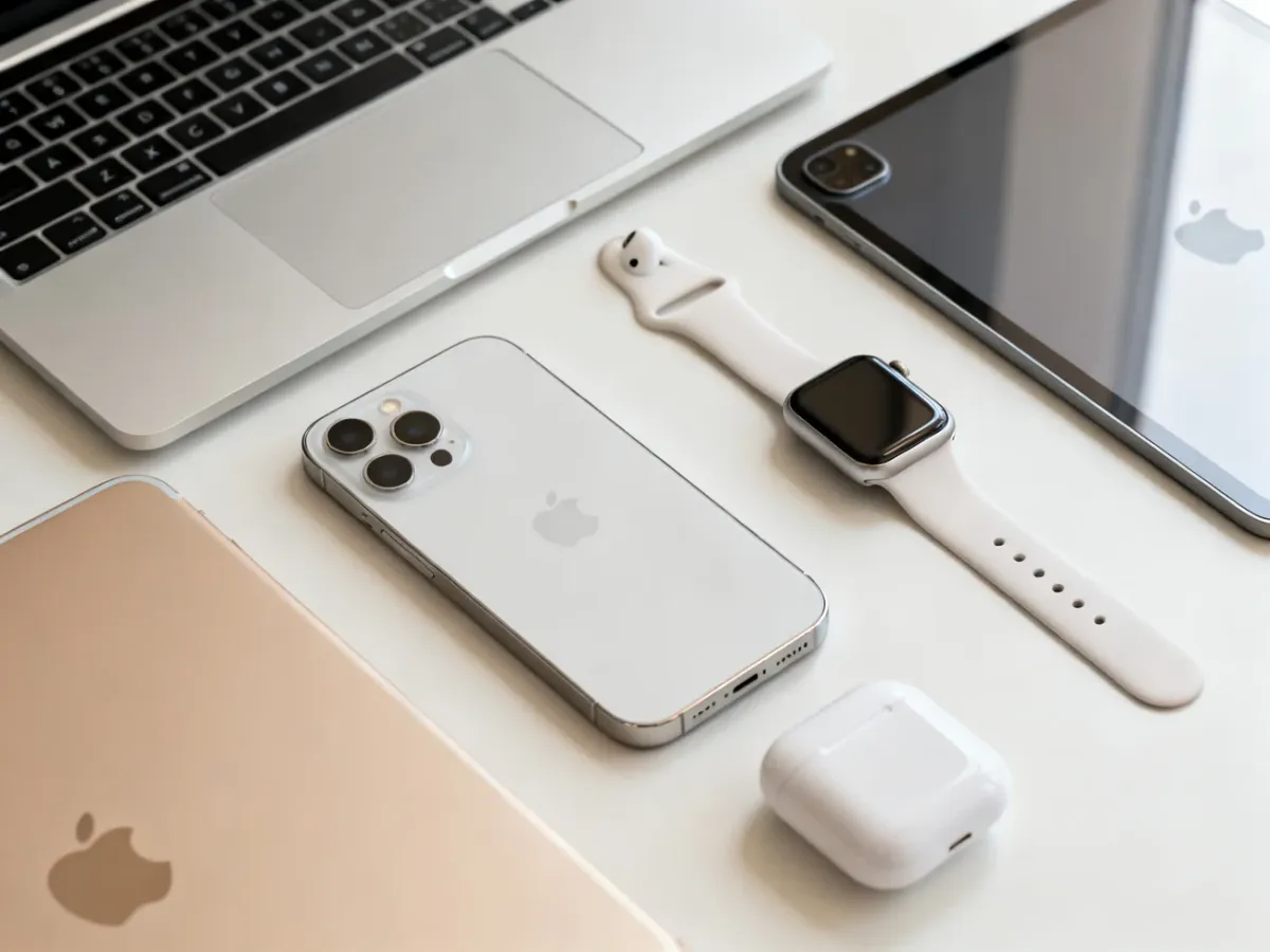 iPhone połączony z innymi urządzeniami ekosystemu Apple na biurku
