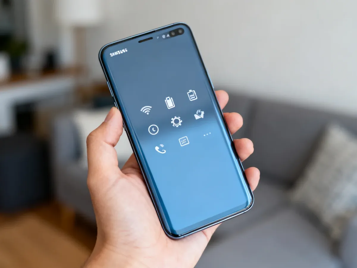Smartfon Samsung Galaxy z widocznymi ikonami na pasku stanu
