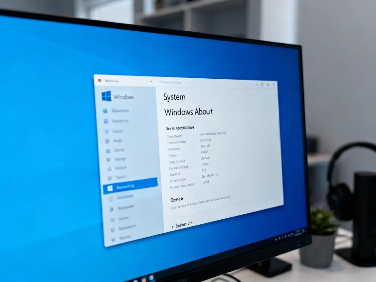 Ekran komputera z ustawieniami systemu Windows i sekcją informacji o systemie