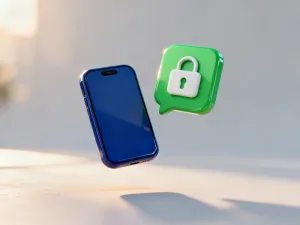 Smartfon z wyświetloną tablicą inspiracji na ekranie, leżący na drewnianym biurku w przytulnym domowym biurze.