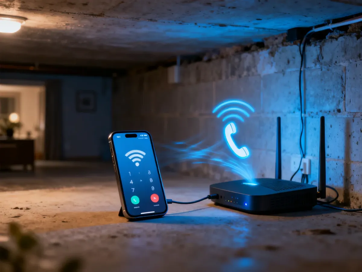 Smartfon korzystający z połączeń przez Wi-Fi w miejscu ze słabym zasięgiem komórkowym