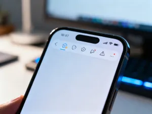 Nowoczesny smartfon na drewnianym biurku z ikoną kłódki na ekranie, symbolizującą ustawienia zabezpieczeń sieci Wi-Fi.