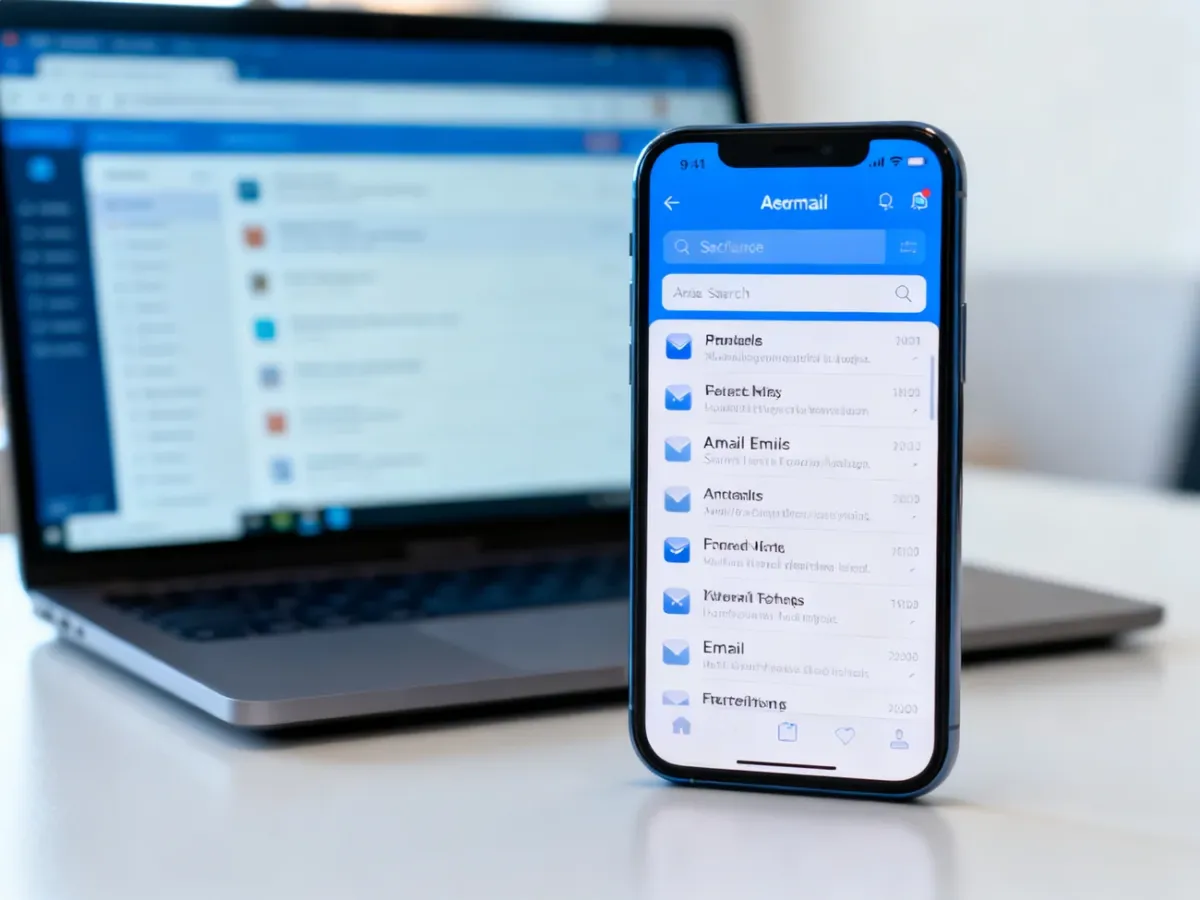Smartfon i laptop z widokiem na zarchiwizowane wiadomości e-mail