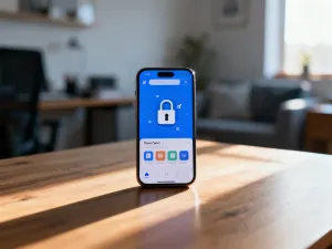 Smarfon leżący na drewnianym biurku, podkreślający smukły profil i precyzyjne wymiary urządzenia.