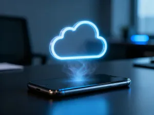 Palec wyłączający ikonę chmury w ustawieniach smartfona, symbolizujący proces dezaktywacji usługi iCloud.
