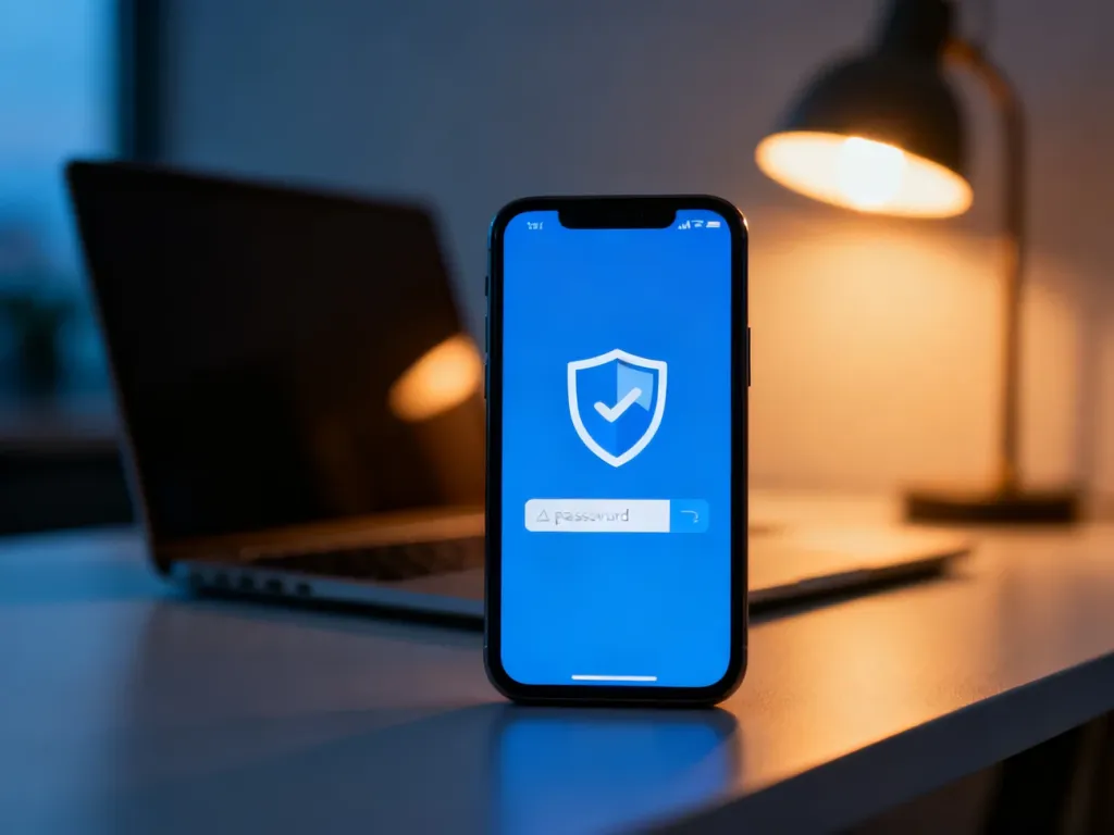 Ikona tarczy ochronnej na ekranie smartfona, symbolizująca bezpieczeństwo hasła w serwisie Gmail.