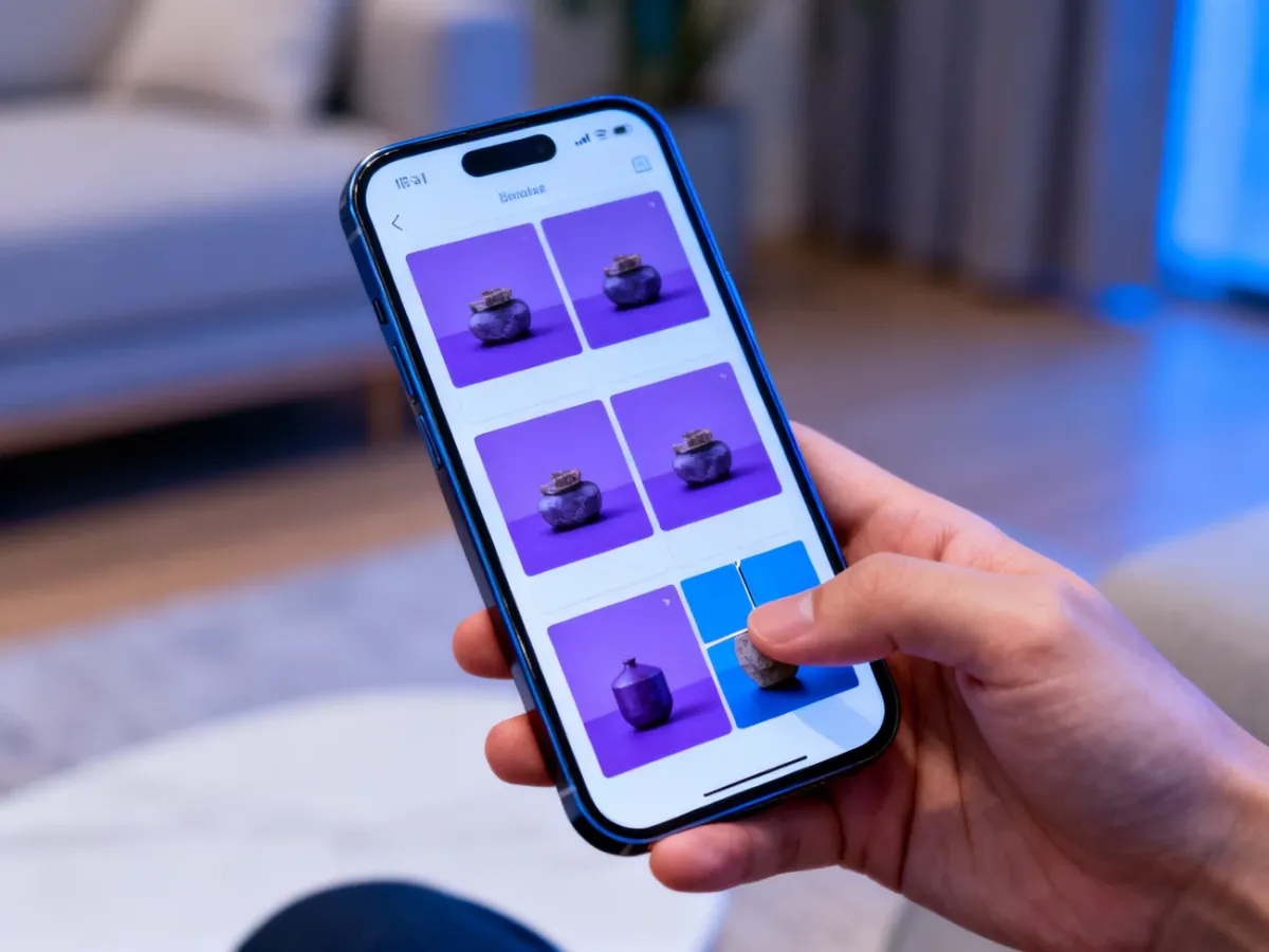 Smartfon z aplikacją Zdjęcia porządkującą fotografie i wyodrębniającą obiekt z tła