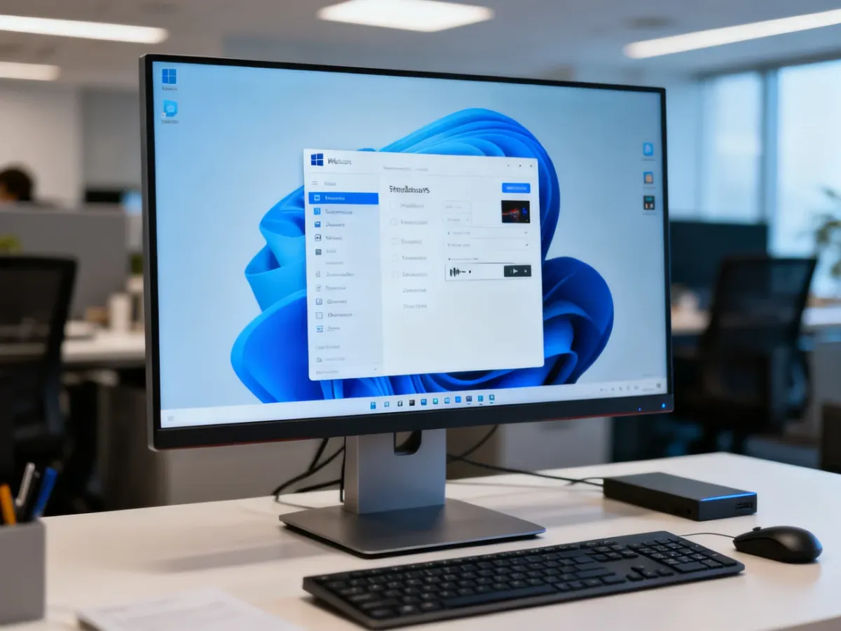 Komputer z systemem Windows 11 w profesjonalnym środowisku biurowym