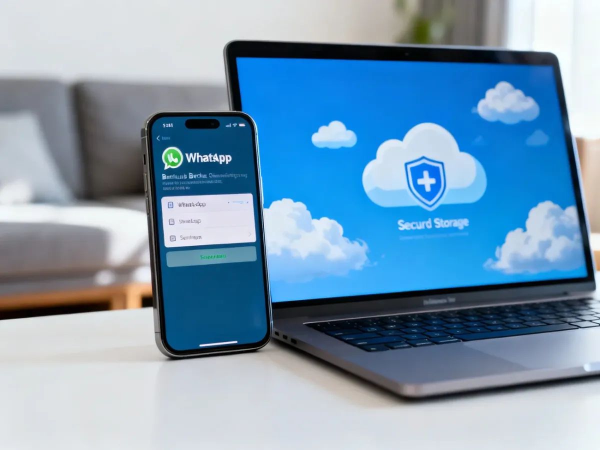 Smartfon z ustawieniami kopii zapasowej WhatsApp i ikoną chmury