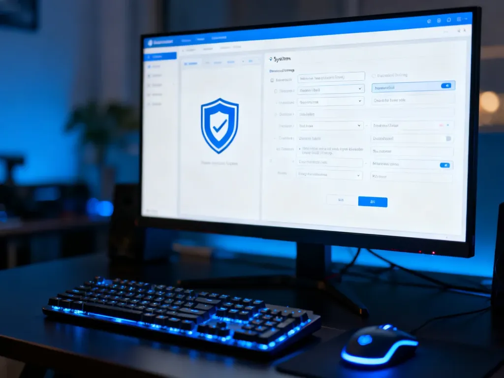 Ekran komputera z otwartym menu ustawień systemowych, na którym wyłączana jest ikona tarczy zabezpieczeń Windows Defender.