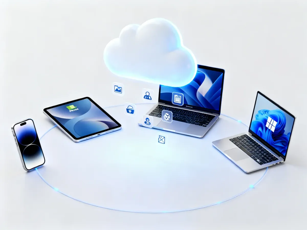 Urządzenia Apple i komputer połączone z chmurą iCloud