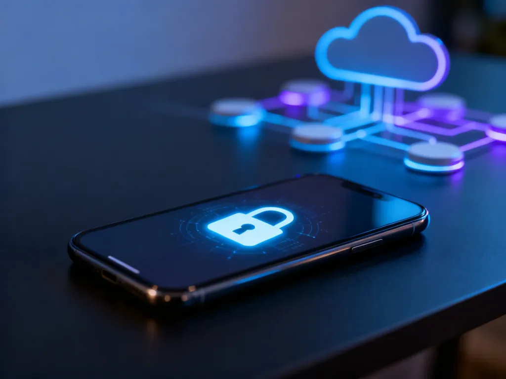 Nowoczesny smartfon z ikoną kłódki na ekranie, symbolizujący zabezpieczenia cyfrowe i blokadę iCloud.