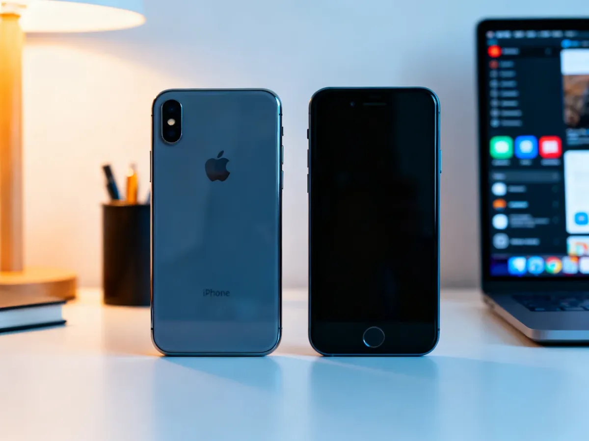 iPhone i smartfon z Androidem zestawione obok siebie na biurku