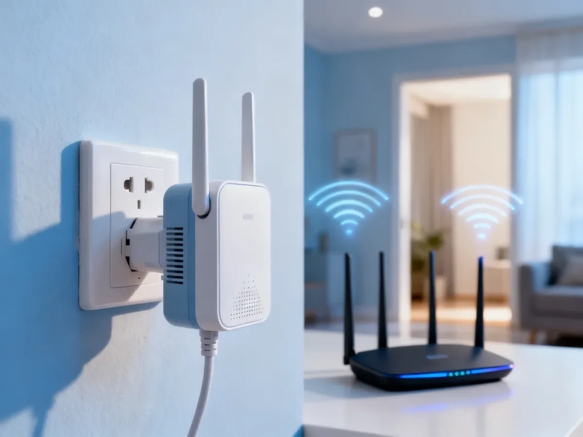 Dwupasmowy wzmacniacz Wi-Fi przekazujący sygnał z routera do dalszej części domu
