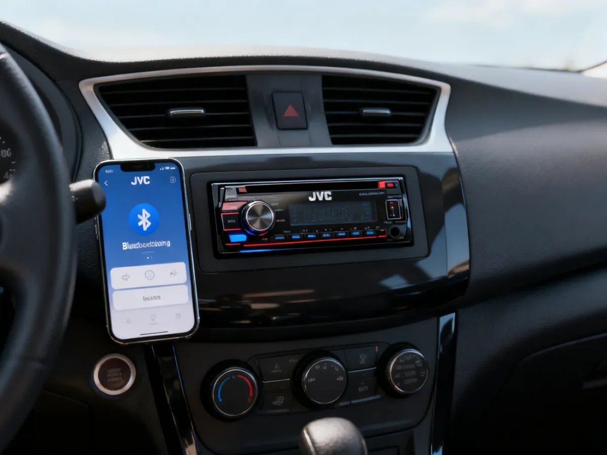 Telefon sparowany przez Bluetooth z radiem JVC w samochodzie
