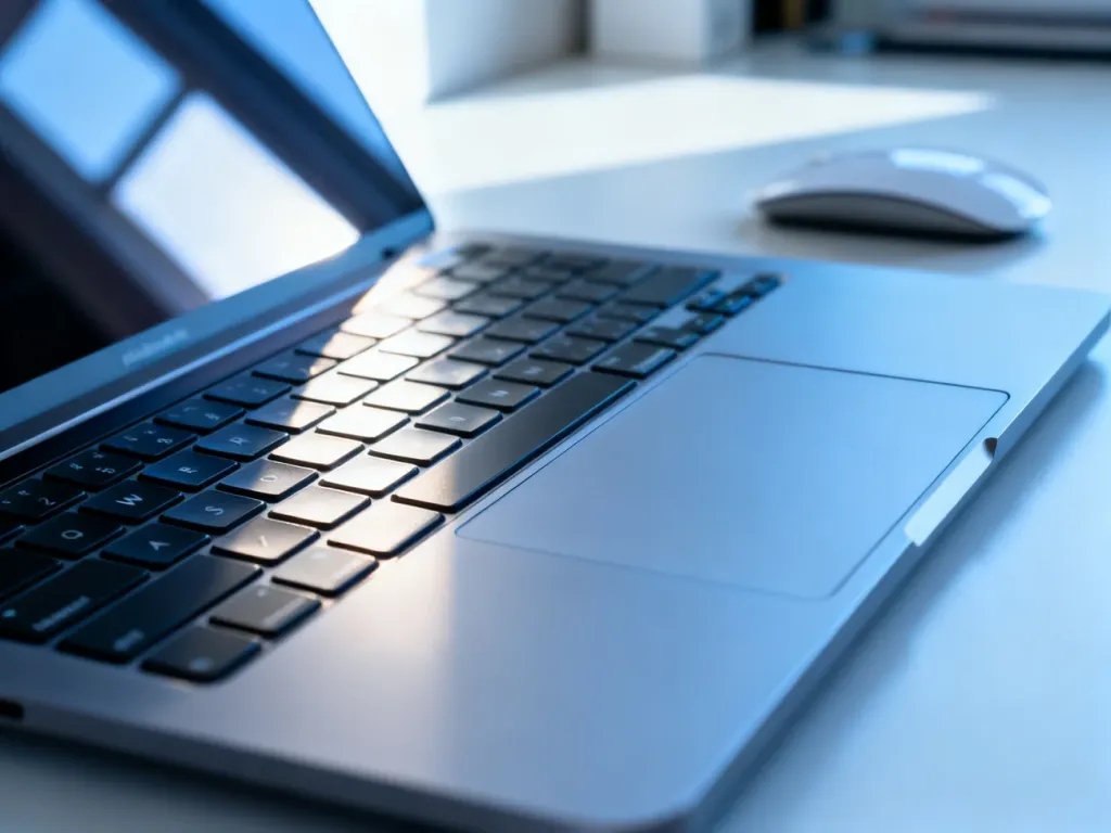 Nowoczesny laptop z klawiaturą i touchpadem w domowym biurze, gotowy do sprawdzenia ustawień łączności bezprzewodowej.
