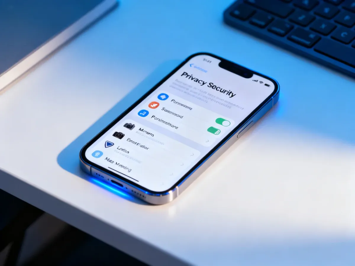 iPhone z ustawieniami prywatności i kontroli uprawnień aplikacji