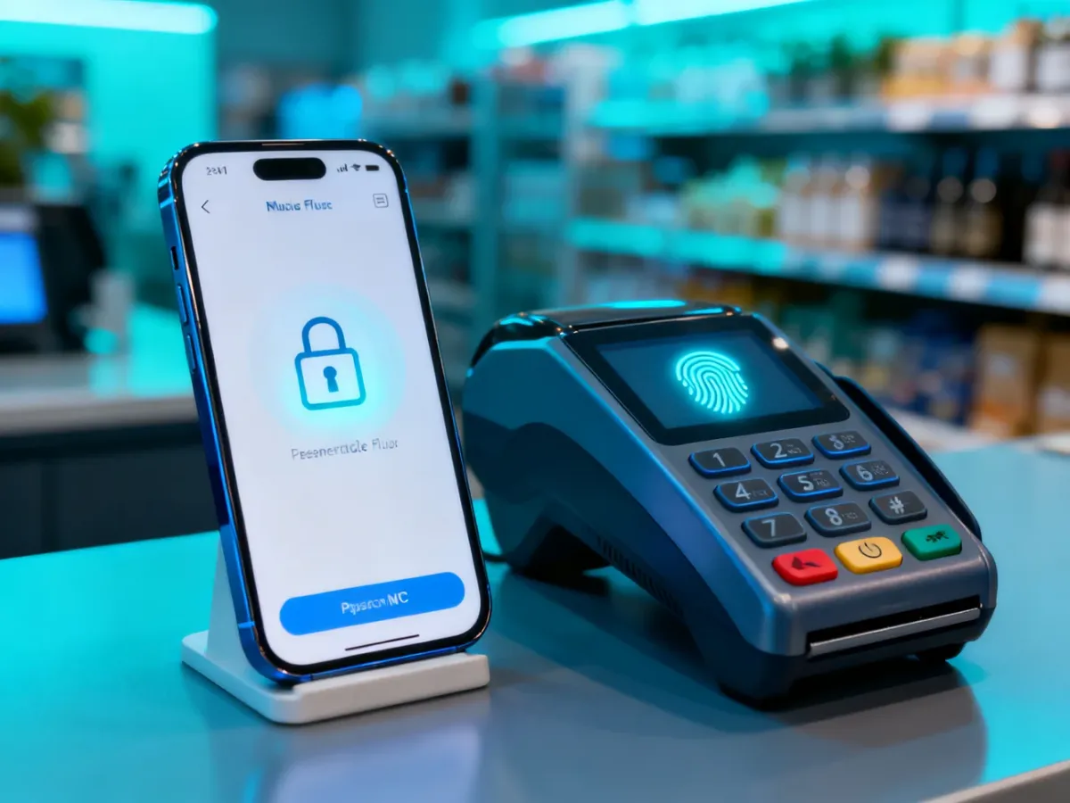 Smartfon używany do bezpiecznej płatności zbliżeniowej przy terminalu NFC