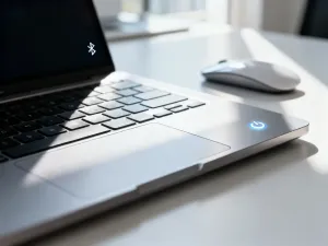 Nowoczesny smartfon z futurystycznym interfejsem systemu Android na minimalistycznym biurku.