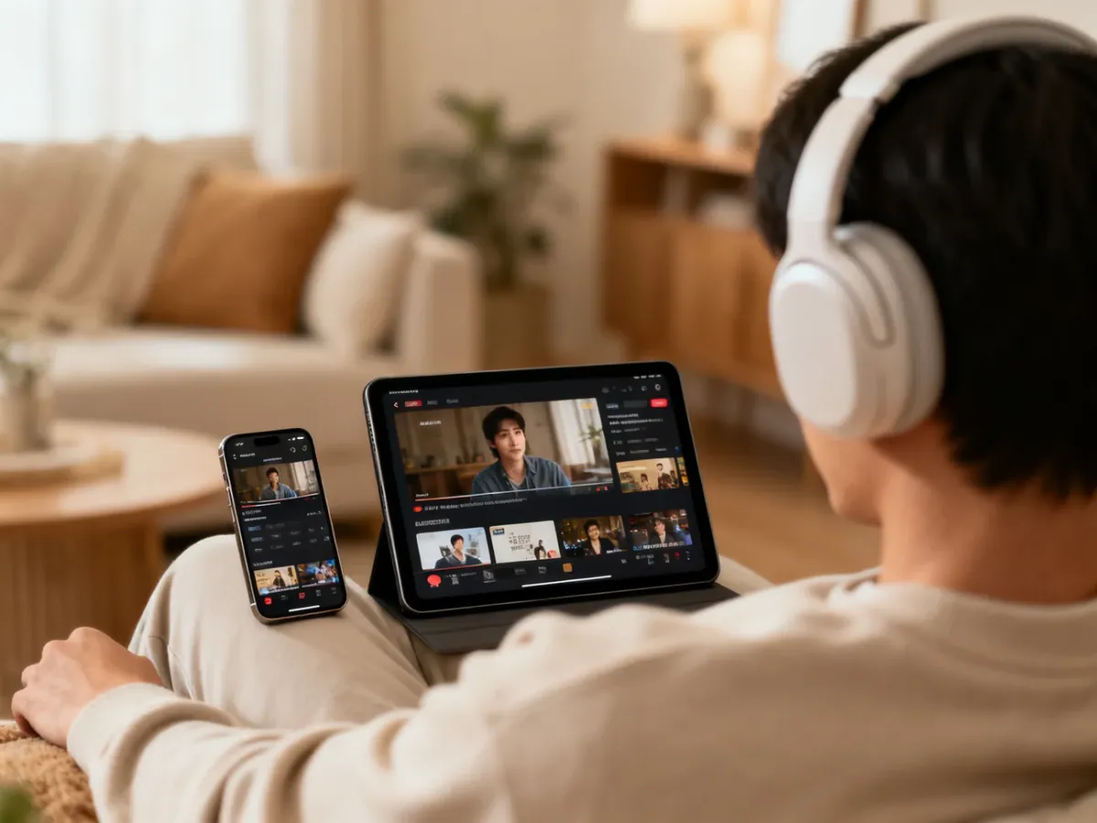 Osoba korzystająca z YouTube Premium na smartfonie i tablecie