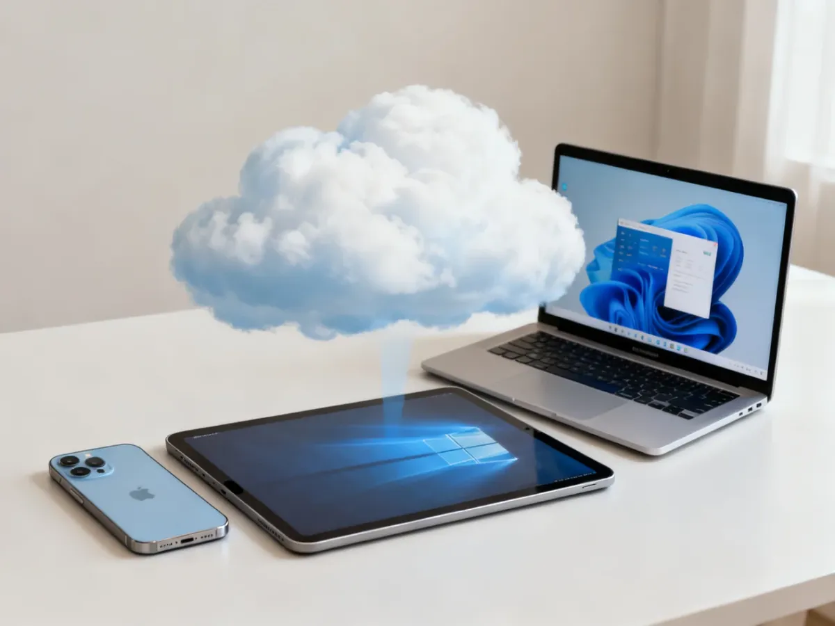 Urządzenia Apple i komputer z systemem Windows używane do zarządzania synchronizacją iCloud