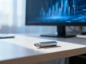 Nowoczesny smartfon z wyświetlonym menu odzyskiwania systemu w profesjonalnym, technologicznym otoczeniu.
