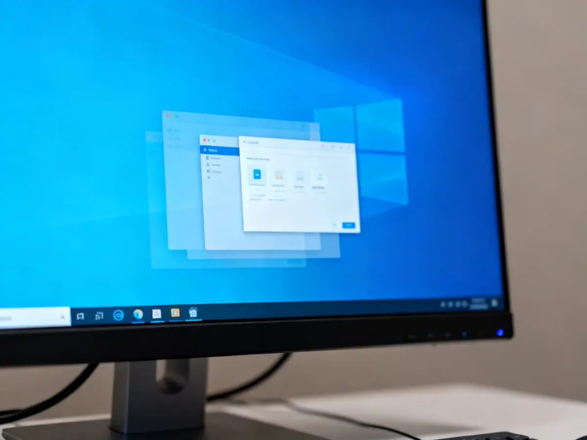 Nowoczesny komputer z graficznym interfejsem systemu Windows i wieloma oknami aplikacji