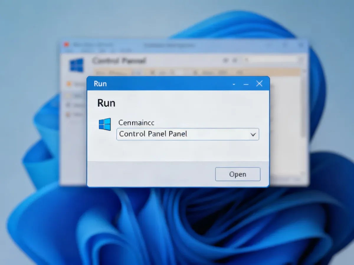 Okno Uruchom i klasyczny Panel sterowania na pulpicie Windows