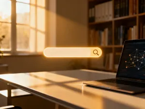 Podświetlony przycisk zasilania na nowoczesnym laptopie w wieczornym biurze, symbolizujący restart systemu.