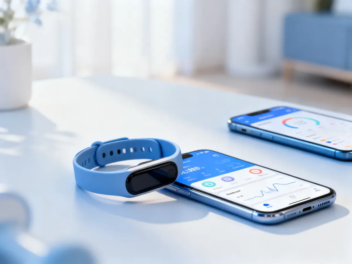 Opaska Mi Band obok smartfona z aplikacją fitness