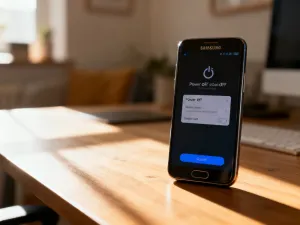 Smartfon z ikoną pinezki mapy na biurku, symbolizujący lokalną widoczność firmy w wyszukiwarce Google.