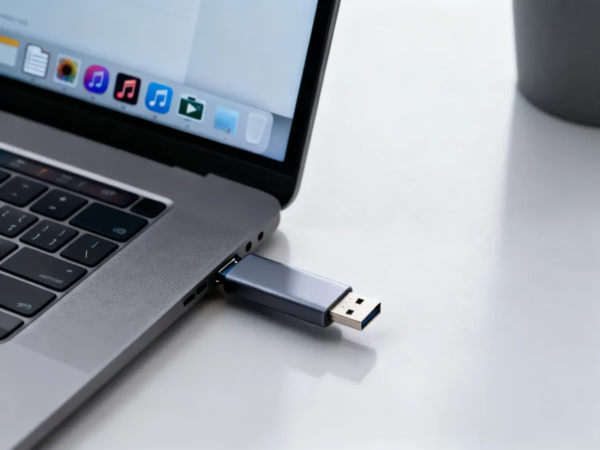 Pendrive podłączony do laptopa podczas przenoszenia plików