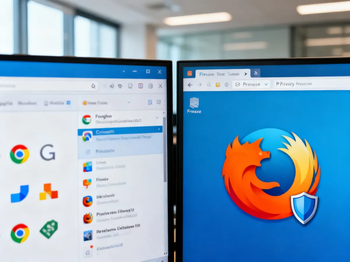 Porównanie przeglądarek Chrome i Firefox na ekranie komputera